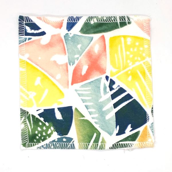 Reusable make up pad in Bright leaves design (geometric colourful leaves design)