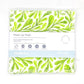 Reusable make up pad in Jungle leaf design  (white background with bright green leaves), shown with paper label reading 'Make Up pads, Four reusable facial pads made with organic cotton' 