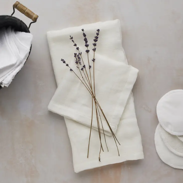 Muslin cloths with a sprig of lavender