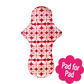 Eco Femme natural organic period night pad, showing the red and white swirl back layer