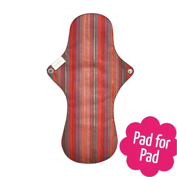 Eco Femme Night pad vibrant showing back with red stripes