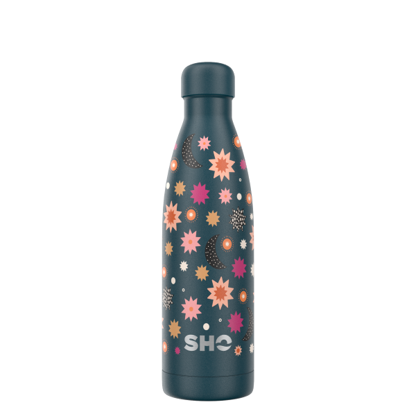 Insulated reusable bottle in Nova (a dark background with colourful stars)