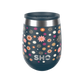 SHO reusable drinks tumbler in Nova design (black background with bright stars) with black slider spill proof lid