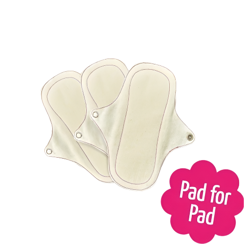 Eco Femme natural organic panty liner set, showing 3 pads with unbleached cotton flannelette top layer