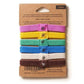 Pack of 6 plastic-free and eco-friendly hair bands/ Hair ties in cardboard pack Multi-coloured (pink, yellow, green, blue, cream, brown) - back of pack