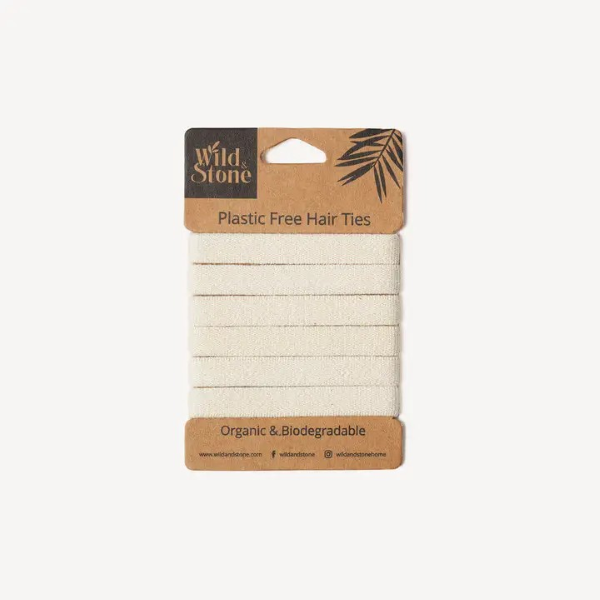 Plastic free hair ties blonde on cardboard packaging