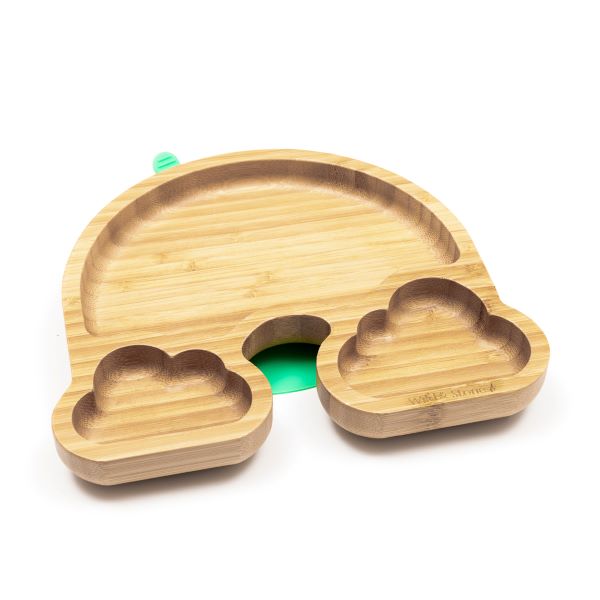 Eco-friendly baby bamboo plate with Green silicone suction pads