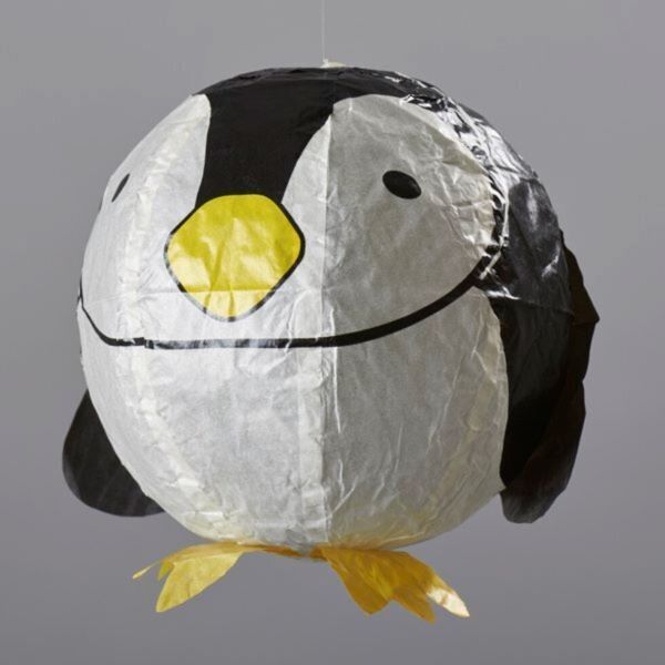 Reusable balloon in penguin shown inflated