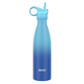 SHO insulated 500ml reusable bottle with straw lid in deux bleu colour (darker blue at bottom, graduating to a lighter blue at top)
