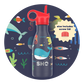 Kid's insulated bottle from SHO in Under the Sea design (navy background with colourful sea images including whale and turtle, red straw lid and red screw lid)