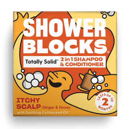 Shampoo and conditioner 2 in 1 bar for itchy scalp in orange cardboard packaging