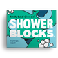 Totally solid shower gel bar in peppermint, shown in blue and green cardboard packaging