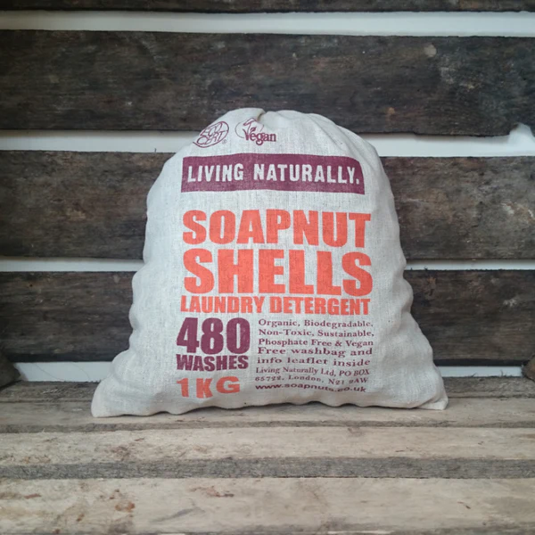 Eco-friendly laundry soapnut shells 1kg inside cotton reusable bag