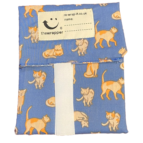 Sandwich wrapper in Sophisticated cats (blue background with orange cats)