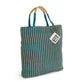 Handwoven jute tote bag in teal and chocolate stripes