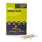 Organic cotton and paper cotton buds shown in cardboard packaging with some buds to the side