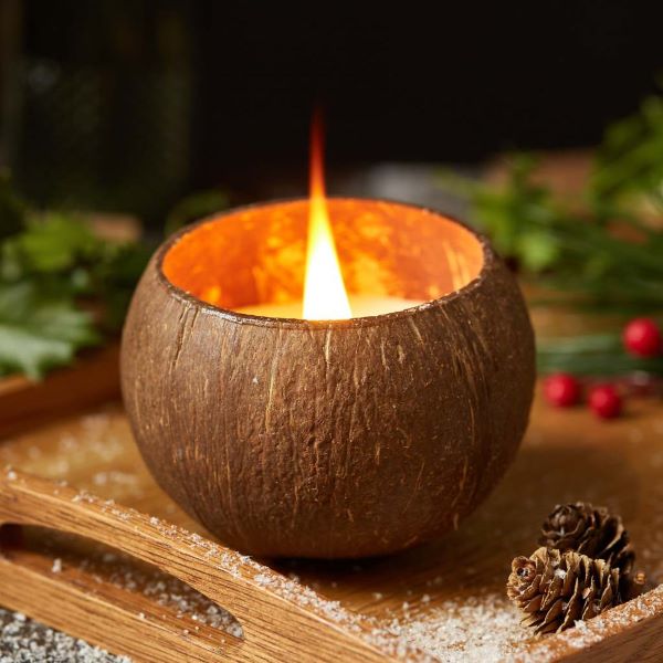 Coconut shell candle with gift bag