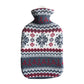 Hot water bottle in snowflake design (knitted cover with red, white and blue nordic-style pattern with snowflakes)