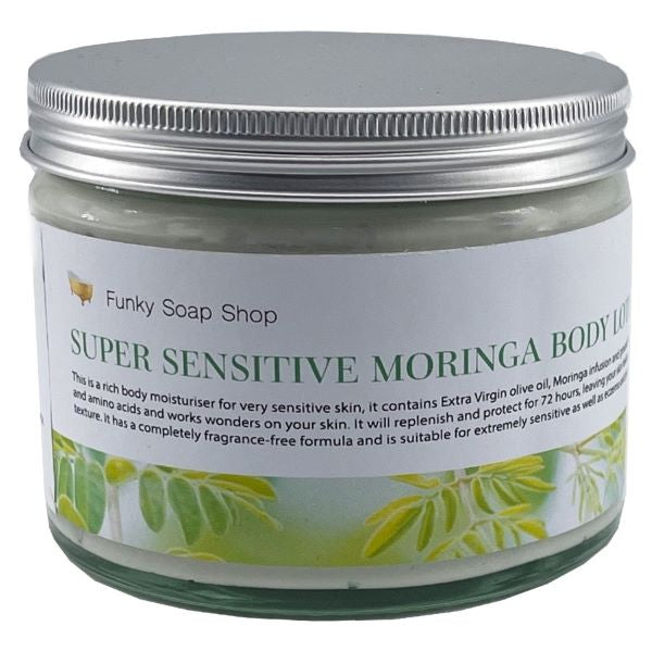 Super sensitive Moringa body lotion  in glass jar with aluminium lid