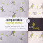 Compostable sponge cloths 2-pack (one grey cloth with kangaroos, one white cloth with kangaroos and koalas))