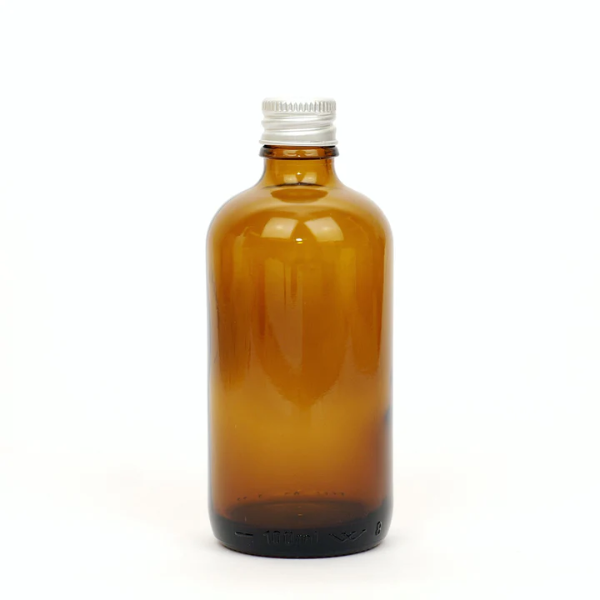 Amber glass refillable bottle with aluminium lid 100ml