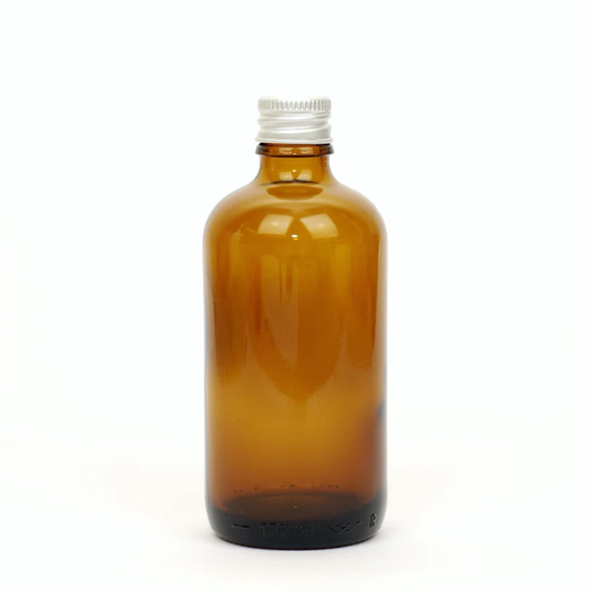 Amber glass refillable bottle with aluminium lid 100ml