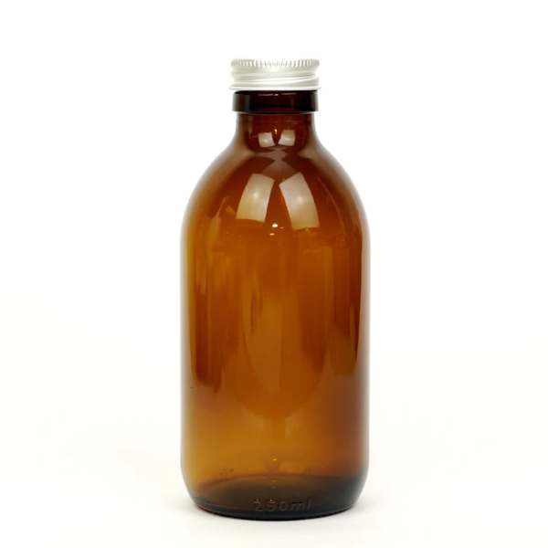 Amber glass refillable bottle with aluminium lid 250ml