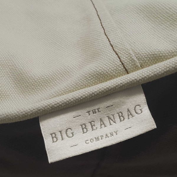 Eco-friendly bean chair label reading The Big Beanbag Company