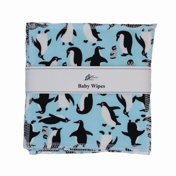 Reusable baby wipes penguin (blue background with lots of penguins)
