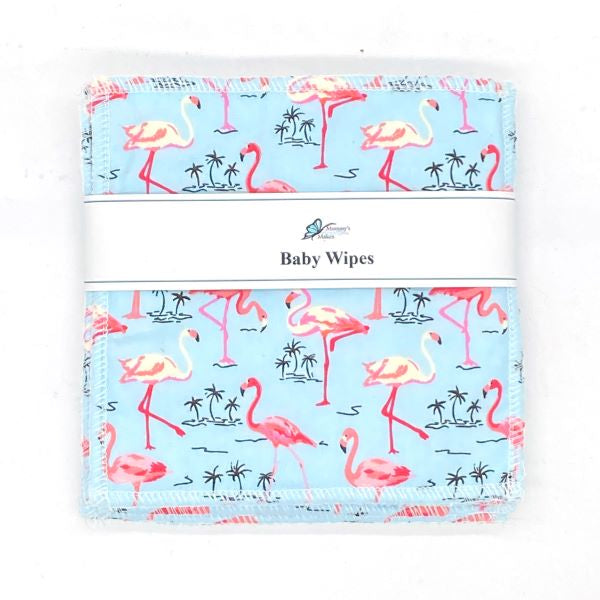 Reusable baby wipes Blue flamingo (blue background with pink flamingoes)