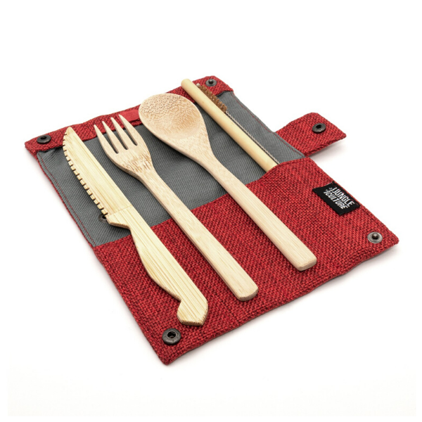 Bamboo cutlery and straw set berry