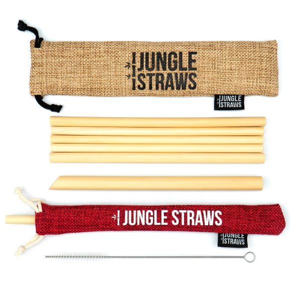 Eco-friendly bamboo and jute straw set Berry