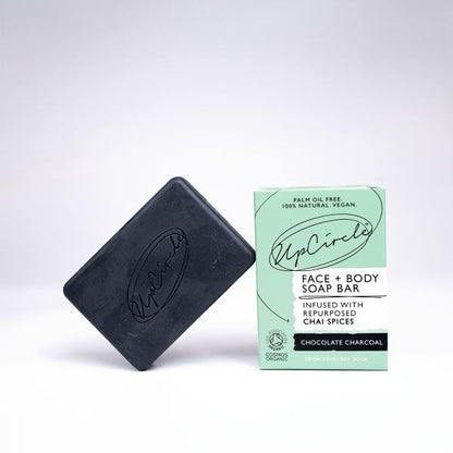 UpCircle chai face and body soap bar Chocolate charcoal with box