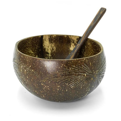 Coconut bowl and spoon set leaf