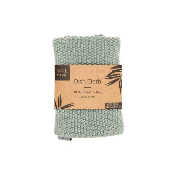 Knitted cotton dishcloth Moss green