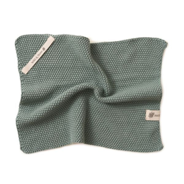 Knitted cotton dishcloth Moss green
