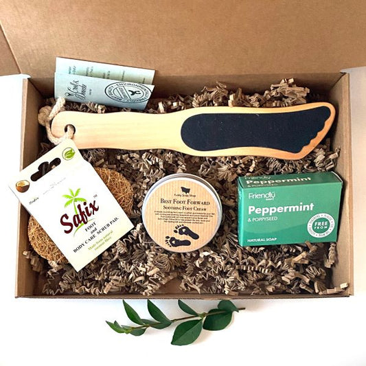 Eco-friendly flawless feet gift set option 1 with contents in cardboard gift box