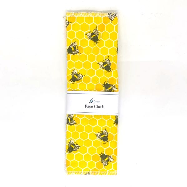 Reusable face cloth in honeycome design (gold background with honeycomb design and bees)
