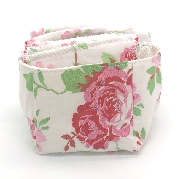 Reusable face wipes with basket and washbag Floral
