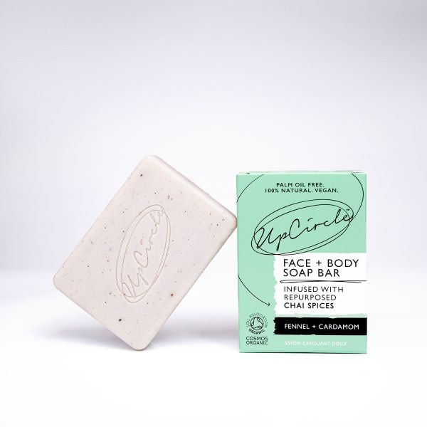 UpCircle chai face and body soap bar Fennel and cardamom with box