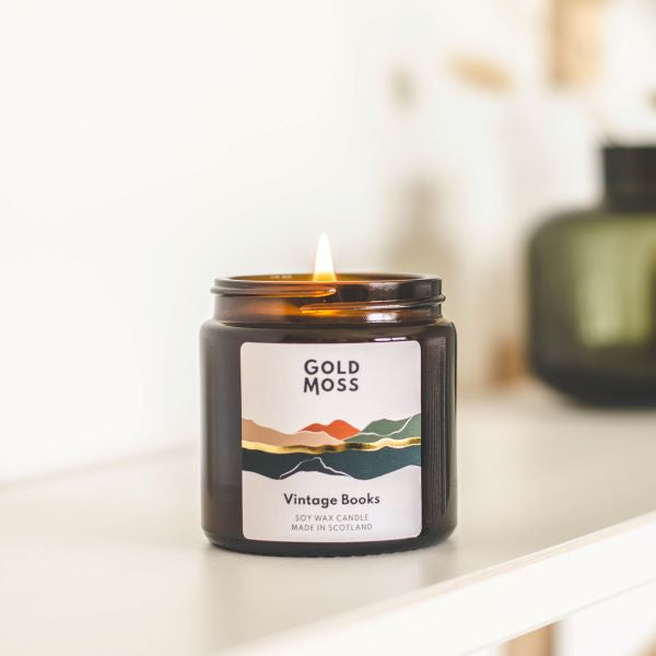Eco-friendly soy wax candle Vintage books