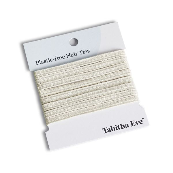 Plastic-free hair ties in cardboard pack, natural