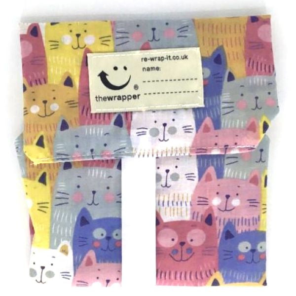 Eco-friendly sandwich wrapper - Happy Cats (lots of colourful cartoon cats)