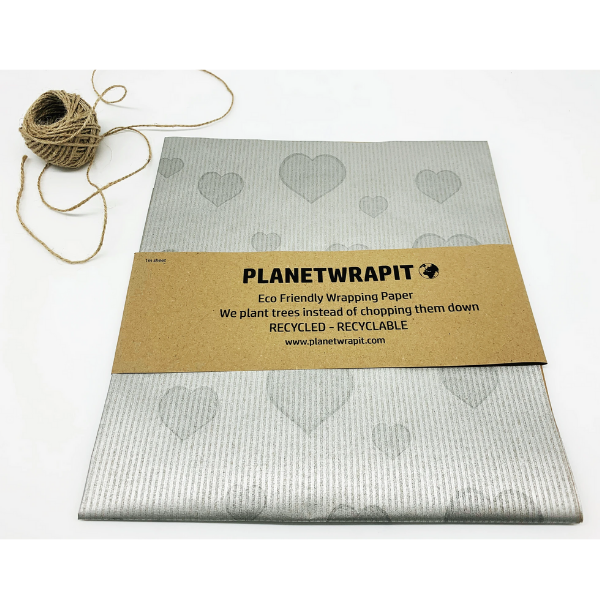 Eco-friendly wrapping paper Hearts Silver