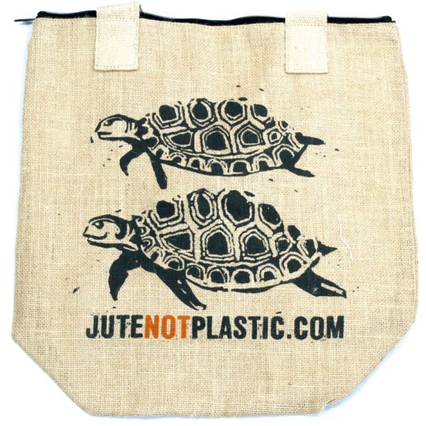 Jute tote bag two turtles