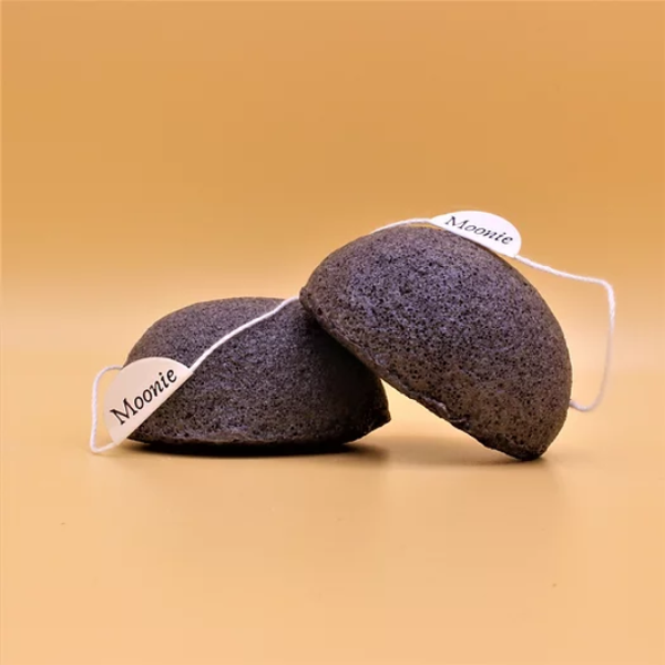 Two eco-friendly konjac facial sponges with compostable label