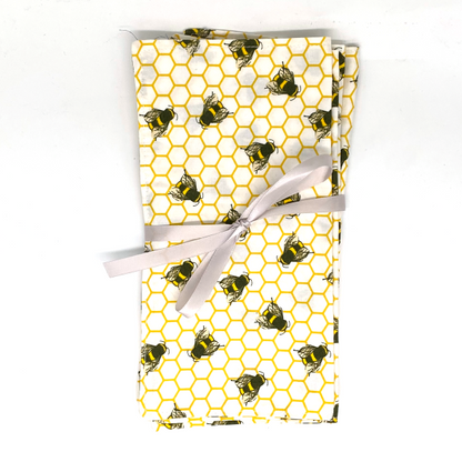 Reusable cotton napkins in Honeycomb bee wrapped in ribbon