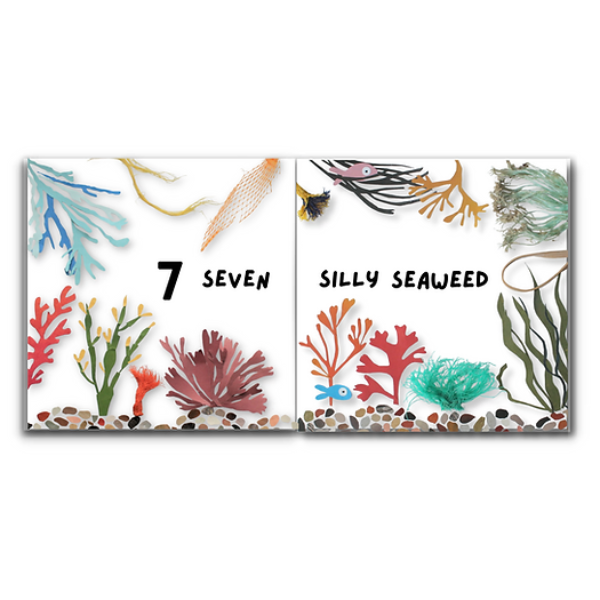 One Planet conscious counting book open at 'Seven silly seaweed'