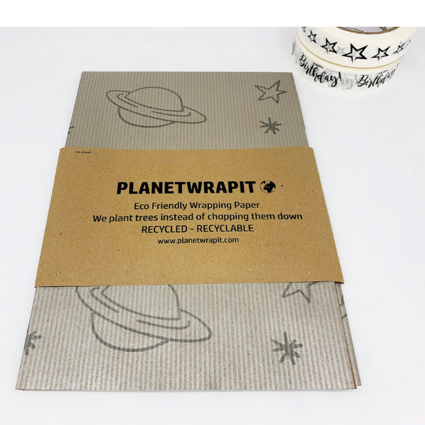 Eco-friendly wrapping paper Planet and Stars silver