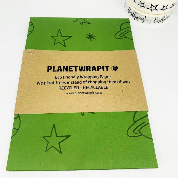 Eco-friendly wrapping paper Planet and stars Green